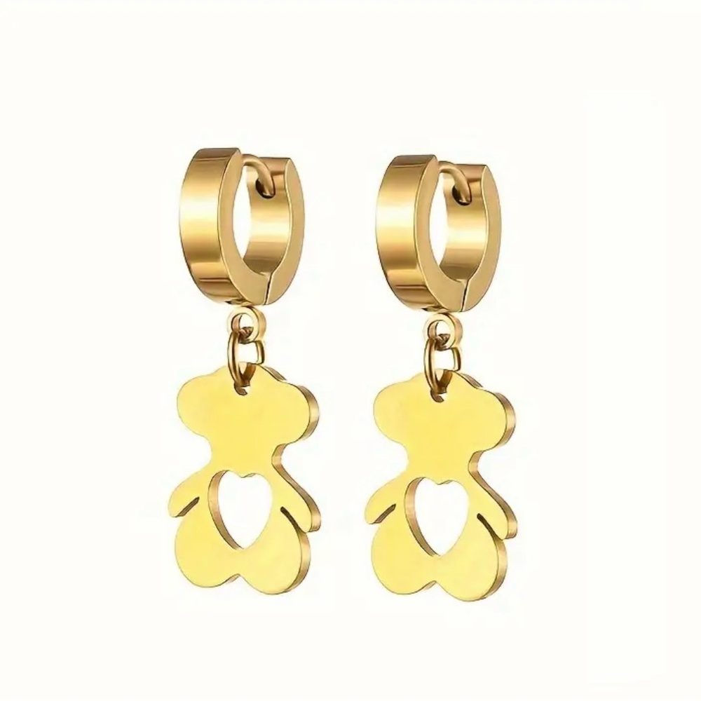 Gold Bear Hoop Earrings Stainless Steel